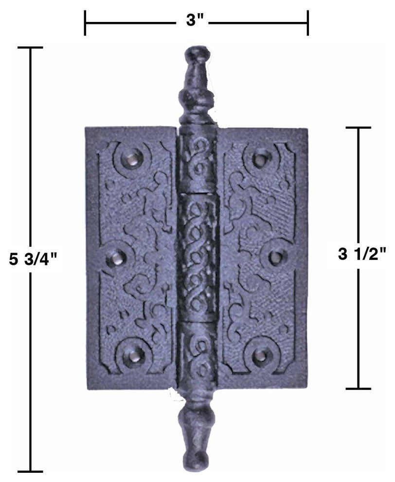 6 Pcs Black Butt Hinge Steeple Tip Wrought Iron 3" W Renovators Supply