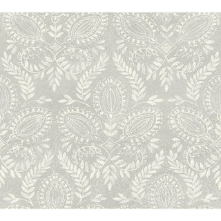 Gray Laurel Damask Wallpaper