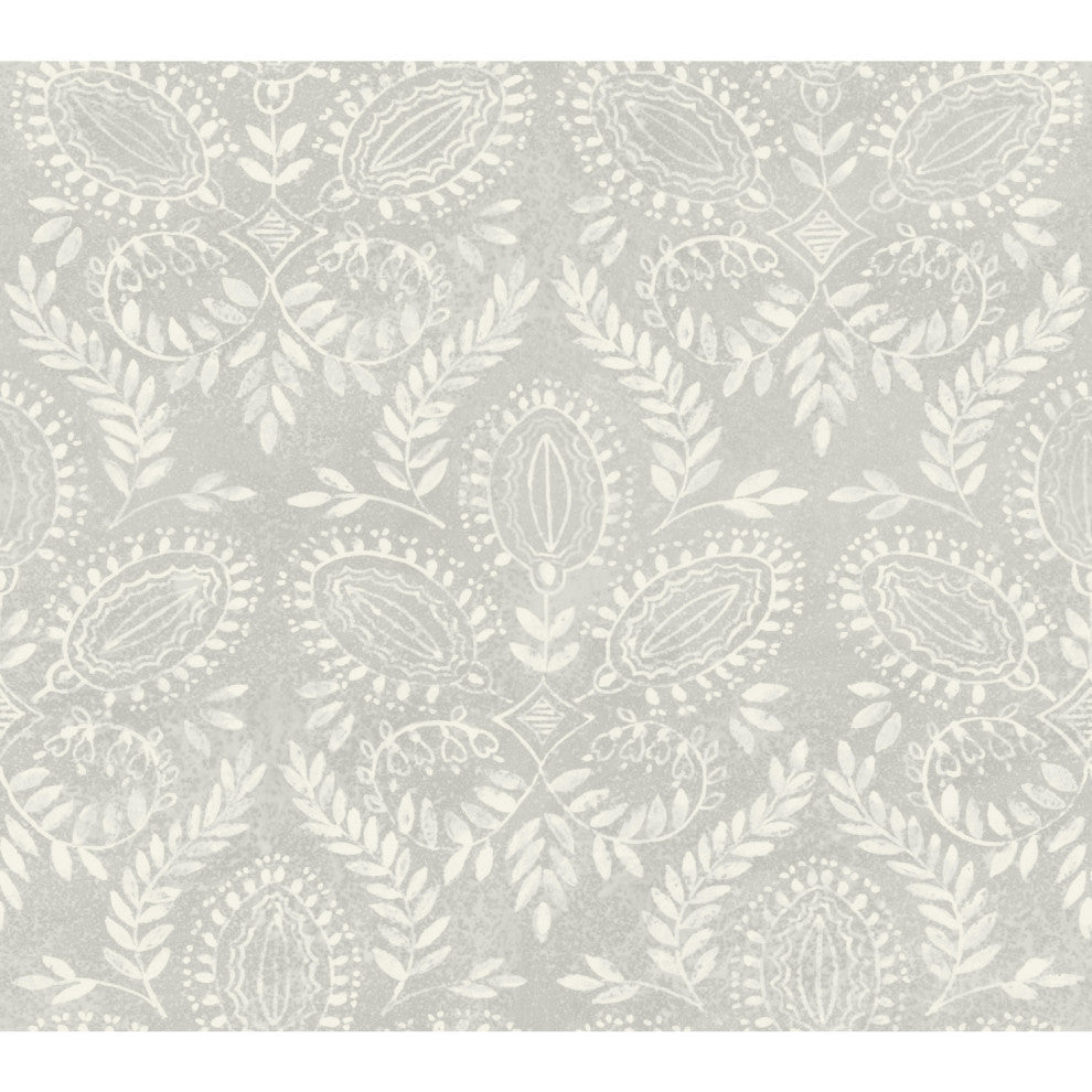 Gray Laurel Damask Wallpaper