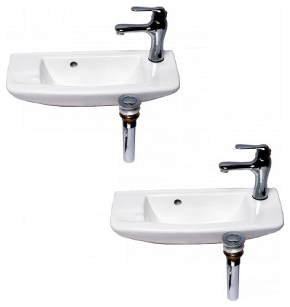 White Wall Mount small Bathroom Sink 20" with Chrome Faucet Drain and Overflow