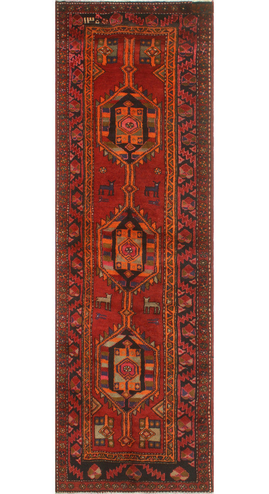 Fine Vintage Distressed Fannie Red/Orange Runner, 3'1x11'3
