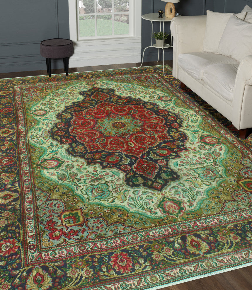 Fine Vintage Distressed Clyde Red/Navy Rug, 8'2 x 11'4