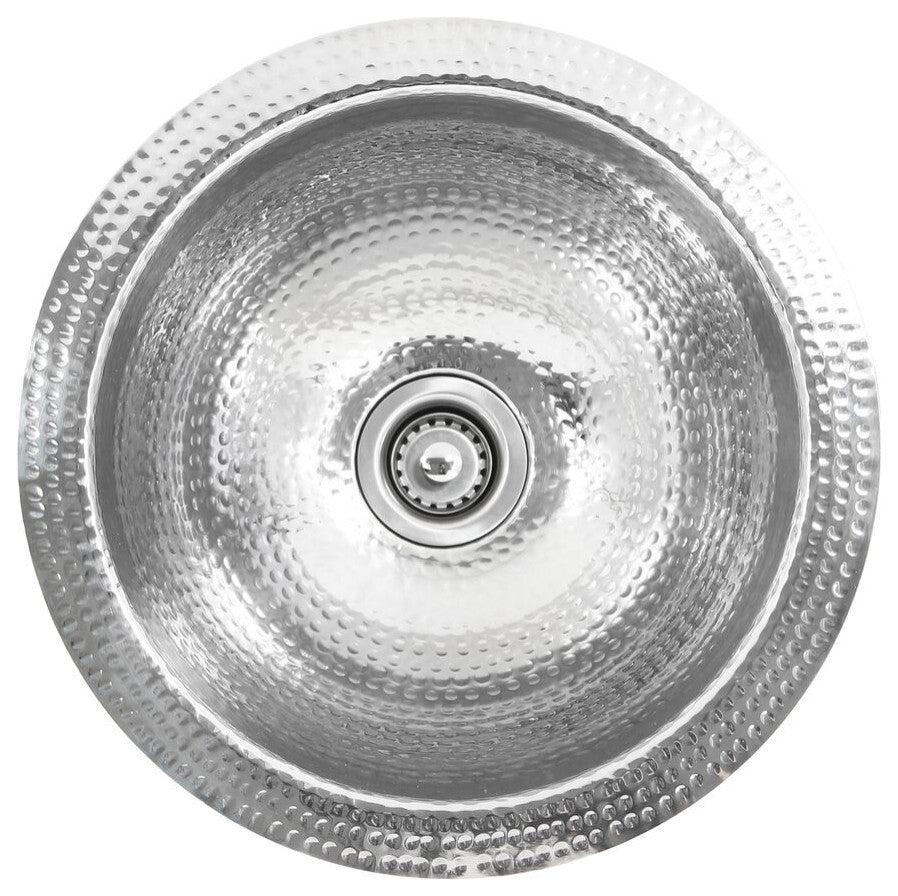 Nantucket Sinks ROS 13 Inch Hand Hammered Stainless Steel Round Bar Sink