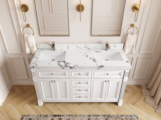 Paris 60" Double Sink Bathroom Vanity, White 2" Viola Night