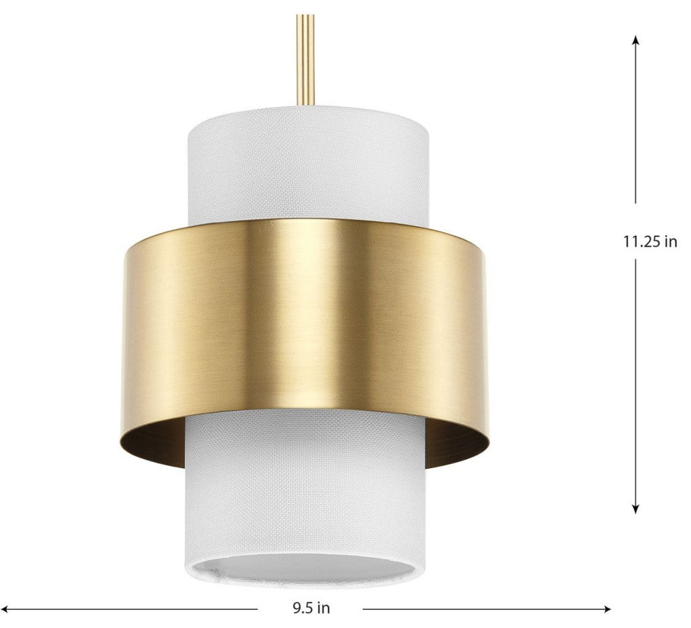 Silva Collection One-Light Brushed Bronze White Linen Shade Pendant