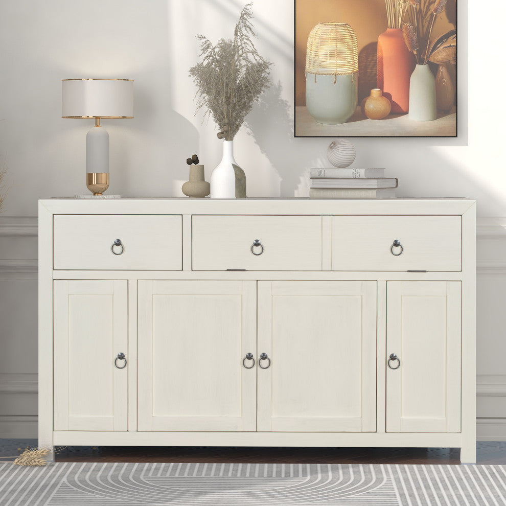 60-inch Wood Sideboard with Drawers and Shelves, White, 60'' X 36''