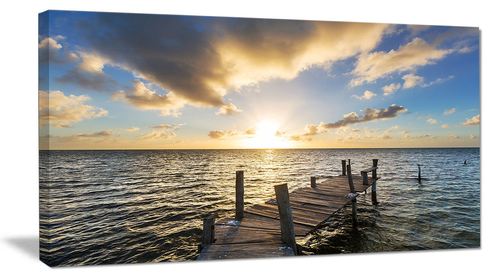 "Abandoned Boardwalk in Seashore" Sea Bridge Canvas Art Print, 32"x16"