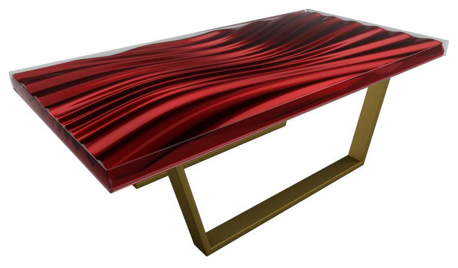 Modern Wave Coffee Table, Red, Bronze Base