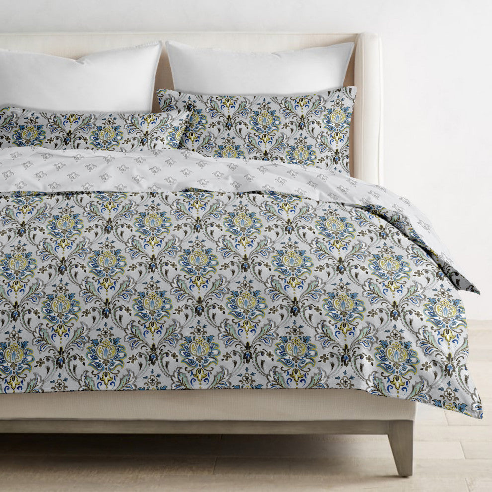 Delara GOTS Organic Cotton Floral Reversible Print Duvet Cover Set, King(108"x92