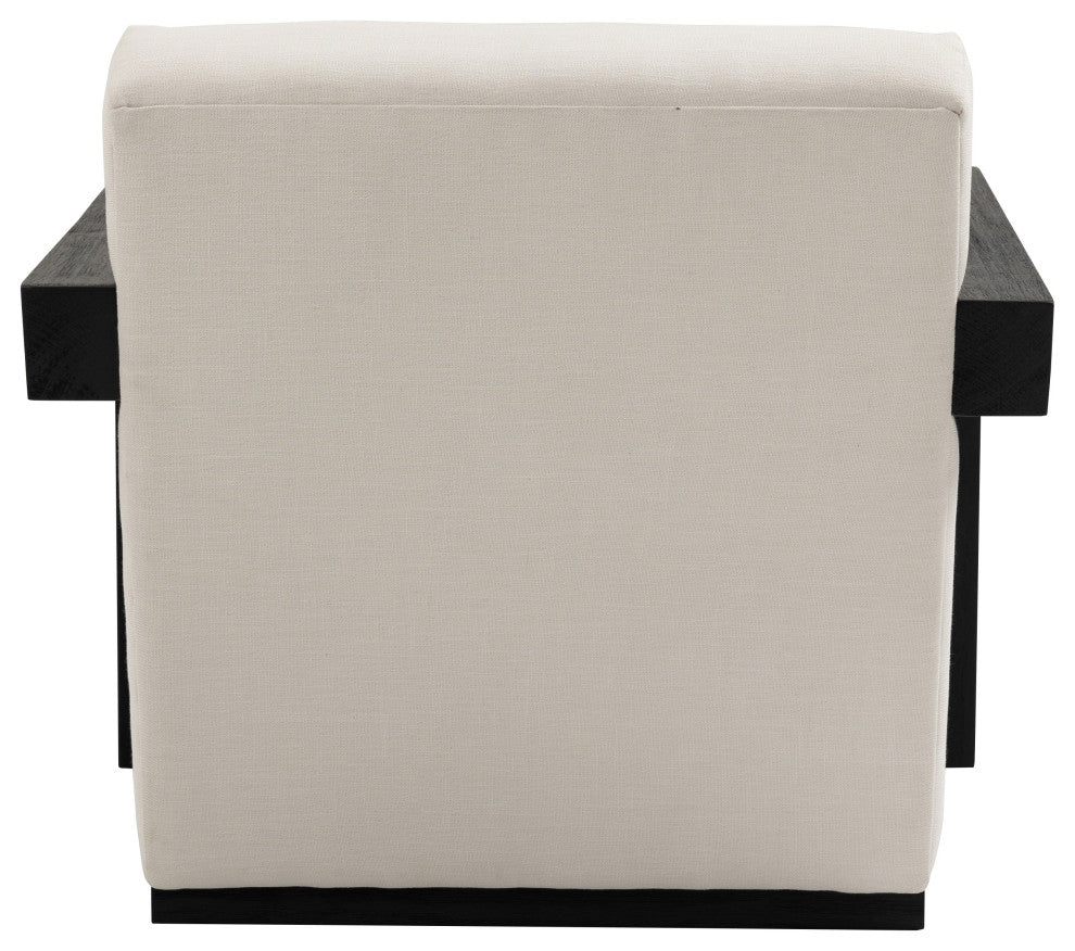 Ward Cream Linen Textured Fabric Accent Chair, Black Finish