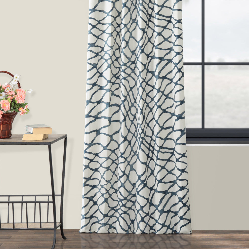 Ellis Printed Cotton Twill Curtain Single Panel, Ellis Blue, 50"x84"