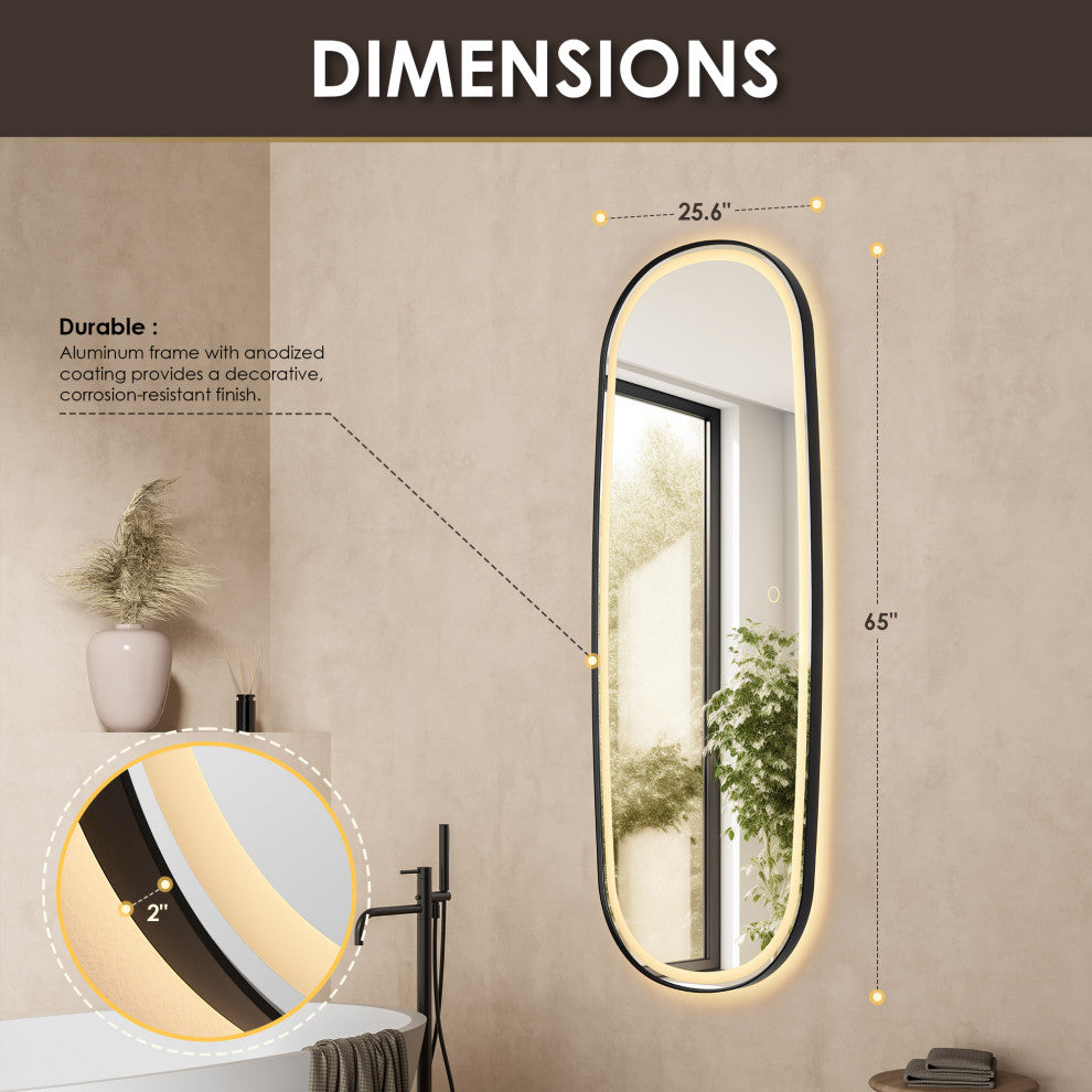 Cellini Rectangular Bathroom/Dressing LED Lighted Wall Mirror, Matte Black, 26"