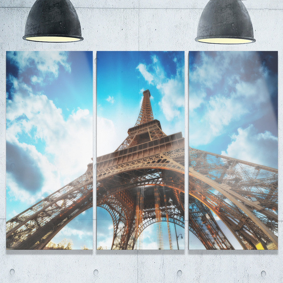 "Beautiful Paris Eiffel Tower Under Blue Sky" Metal Wall Art, 3 Panels, 36"x28"