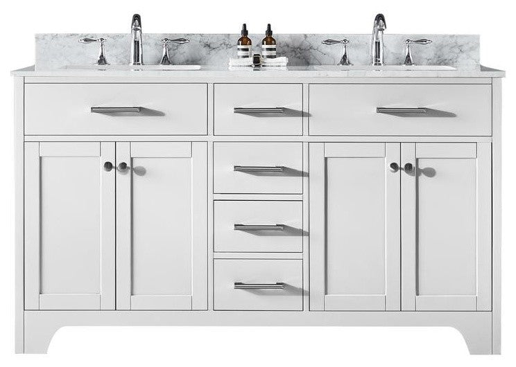 60" Double Sink Bathroom Vanity With Carrara Marble Top