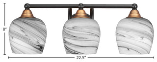 Paramount 3-Light Bath Bar, Matte Black & Brass, 6" Onyx Swirl Glass
