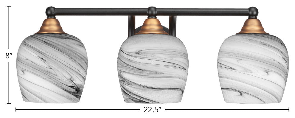 Paramount 3-Light Bath Bar, Matte Black & Brass, 6" Onyx Swirl Glass