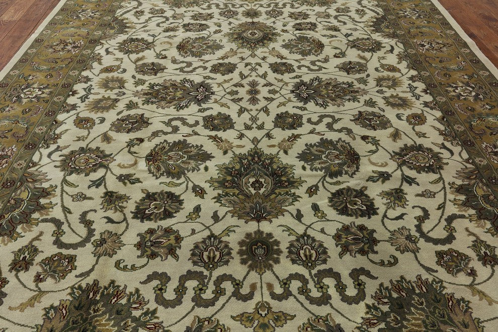 Oriental Herati Design 9'x12' Ivory Rajasthan Hand Knotted Wool Area Rug H8620