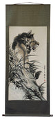 Chinese Black White Ink Lion Theme Scroll Painting Original Wall Art Hws1976