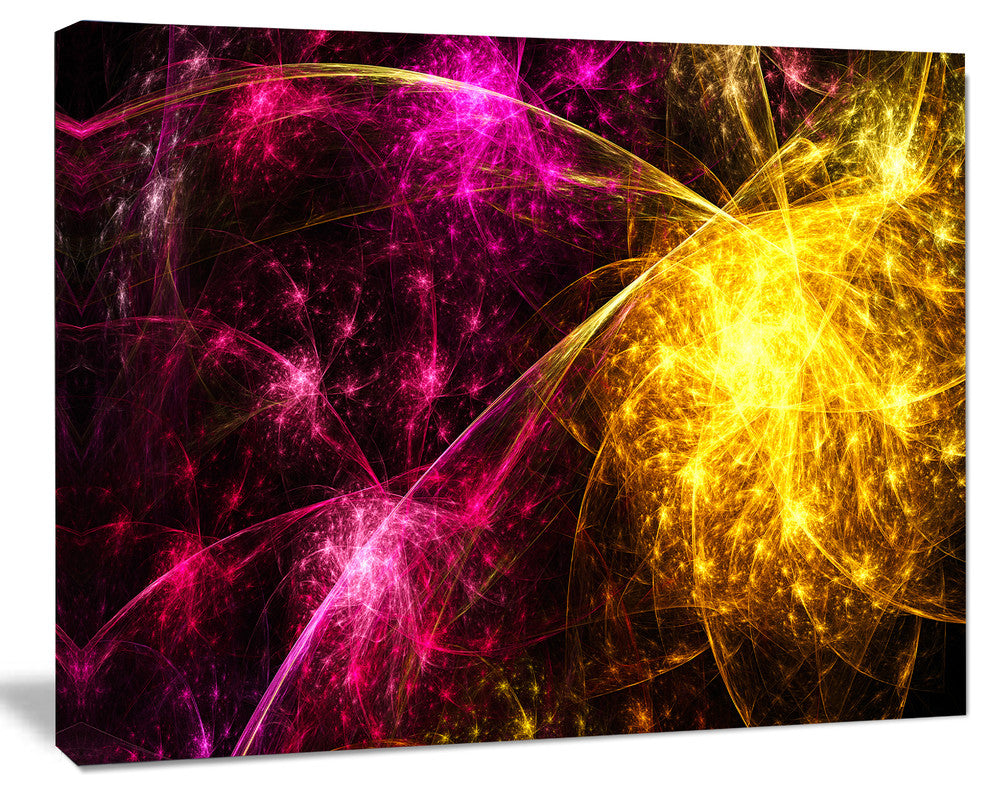 Yellow Pink Colorful Fireworks, Abstract Canvas Art Print, 20x12