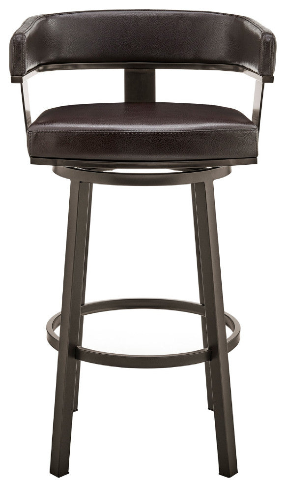 Benzara BM271146 Swivel Counter Barstool, Curved Open Back/Metal Legs, Brown