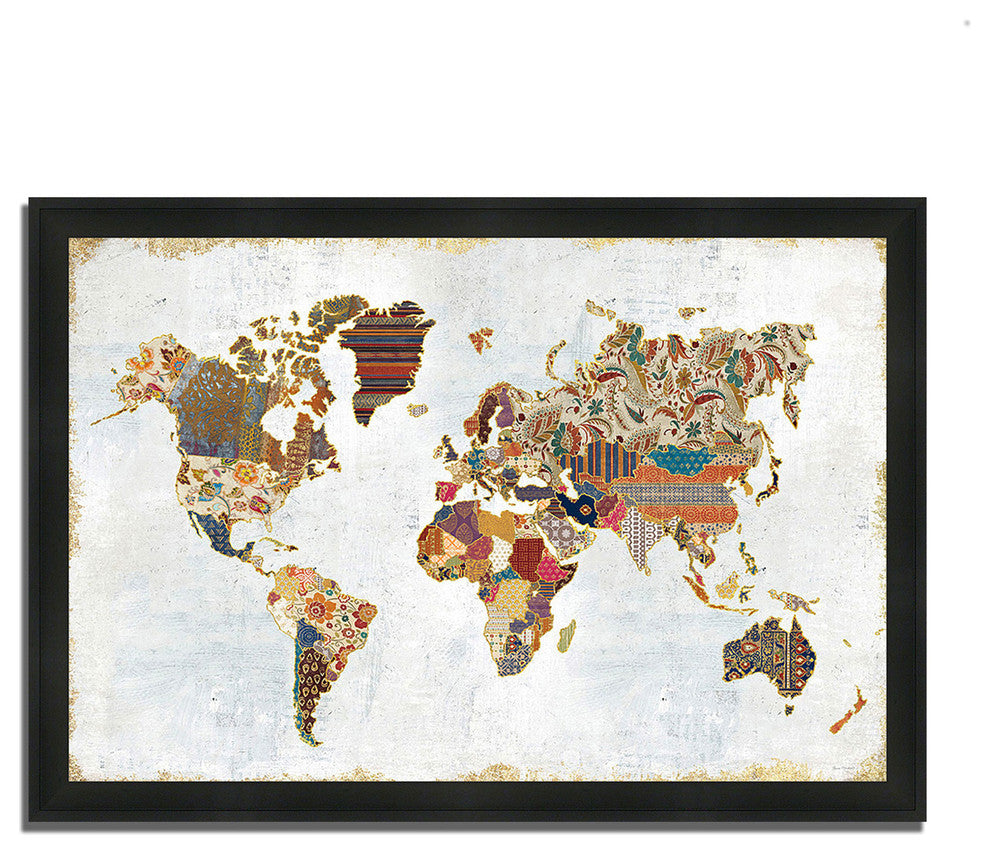 "Pattern World Map" By Laura Marshall, Framed Painting Print, Ready To Hang