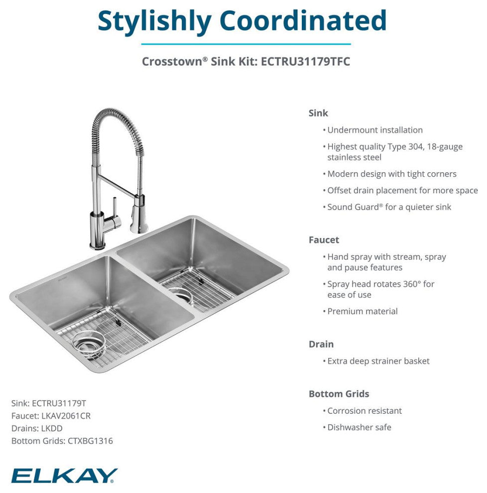 Elkay Crosstown 18 Gauge Stainless Steel Sink Kit with Faucet