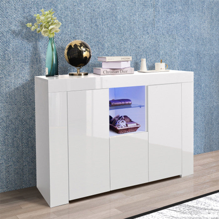 Kitchen Sideboard Cupboard with LED Light White High Gloss Storage Cabinet