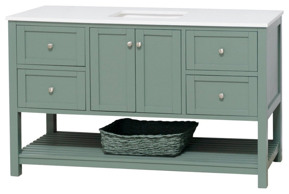 Lakeshore 60" Single Bathroom Vanity, Sage Green, Engineered White
