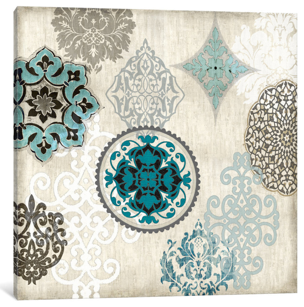 "Decorative Blue Ornaments II" by Ellie Roberts, Canvas Print, 18"x18"