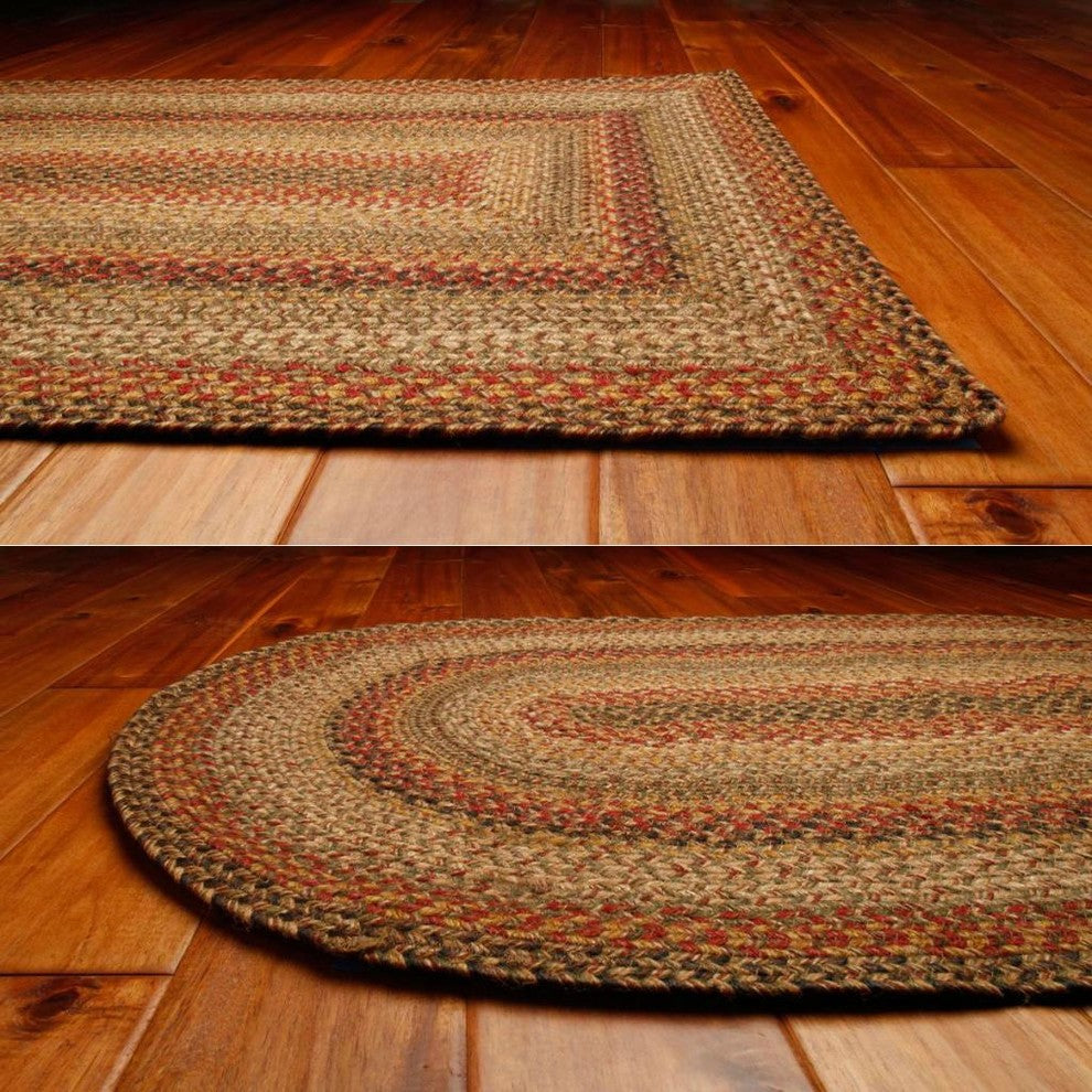 Homespice Decor Kingston Country Primitive Jute Braided Rug, Beige, Red, Black,