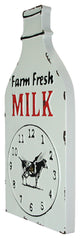 White Enamelware Stamped Metal Quart Milk Bottle Shaped Wall Clock