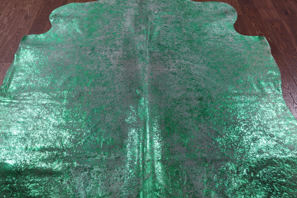Green Metallic Cowhide Rug 7' 3" X 6' 2" C2127