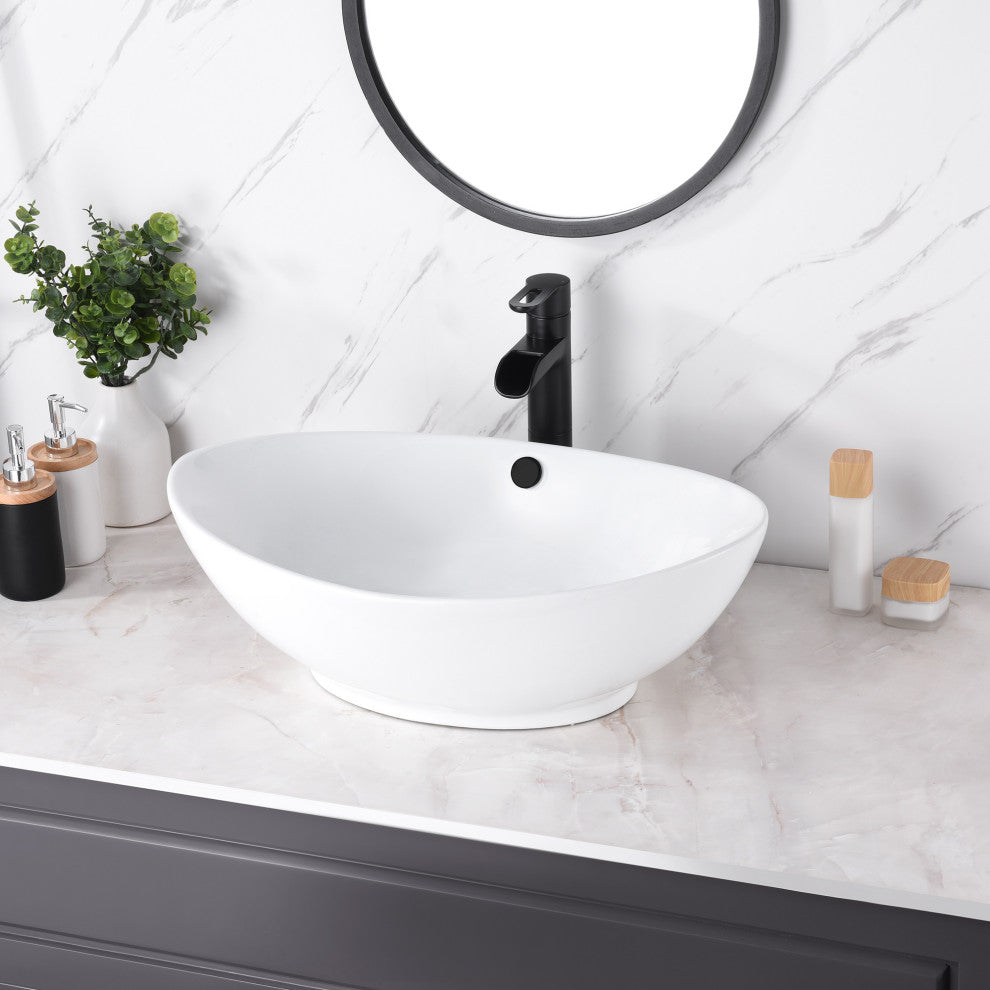 Luxier CS-004 Oval Bathroom Ceramic Vessel Sink Art Basin, White