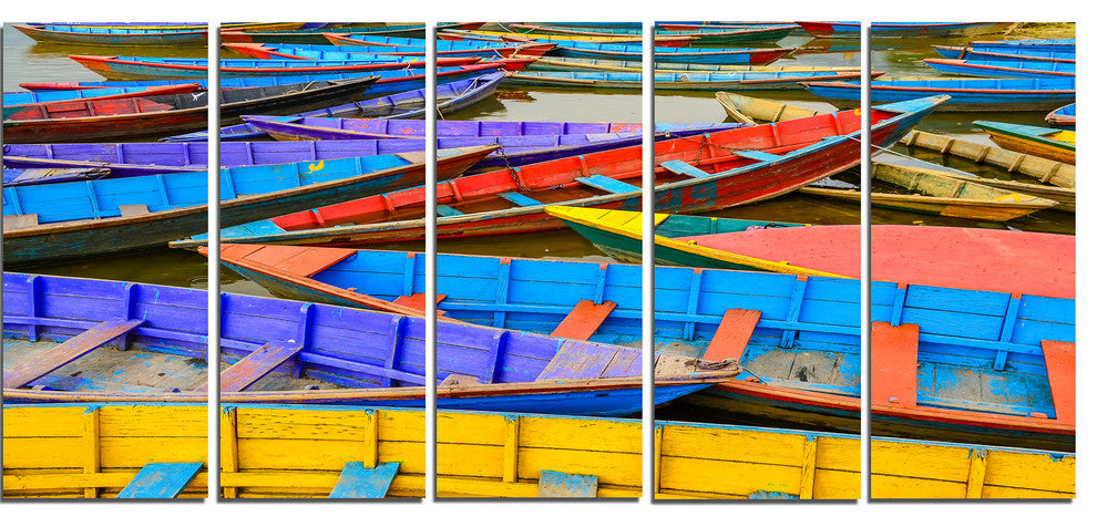 Old Colorful Sailboats in Lake, Boat Canvas Art Print, 60"x28", 5 Panels