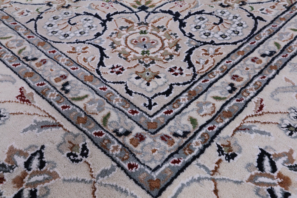 8' 1" X 10' 1" Wool and Silk Hand Knotted Persian Nain Rug Q8520