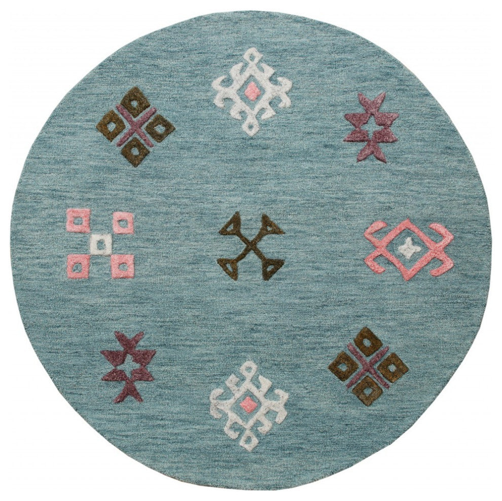 5" Round Blue Minimal Design Area Rug