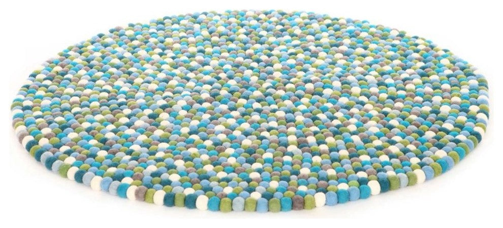 Happy as Larry Blueberry Felt Ball Rug, Blue, 5'