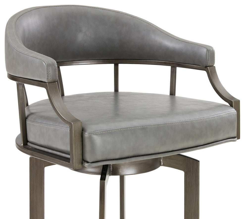 Blake 30 Inch Modern Vegan Faux Leather Bar Stool, Swivel, Metal Legs, Gray