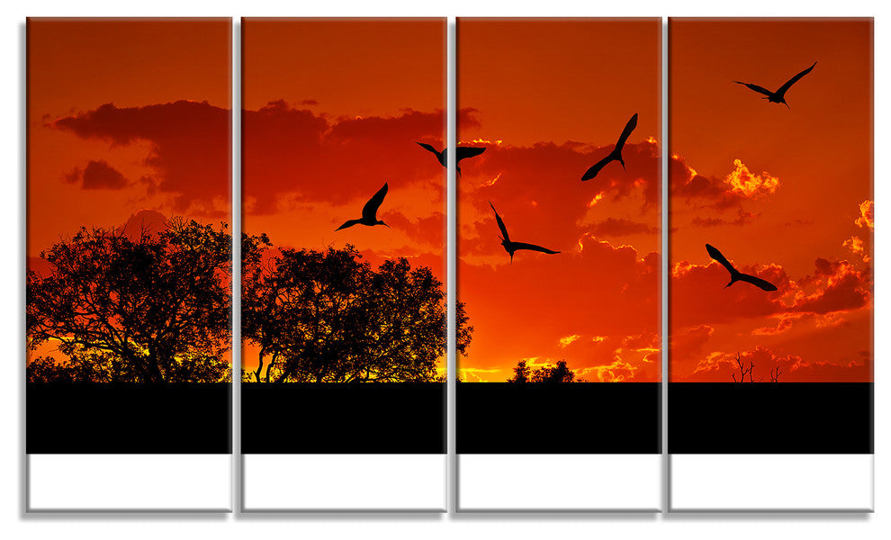Landscape with Warm Sunset, Landscape Canvas Print, 48"x28", 4 Panels