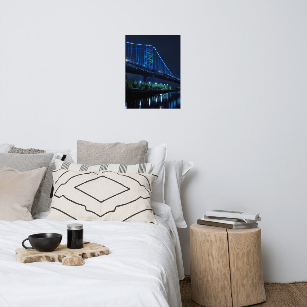 The Ben Franklin Bridge 3 Night Urban Landscape Photo Unframed Wall Art Print, 18" X 24"