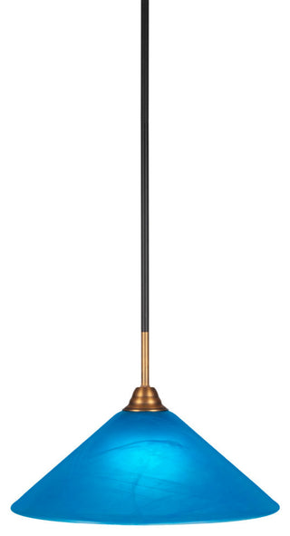 Paramount 1-Light Mini Pendant, Matte Black & Brass, 16" Blue Italian Glass