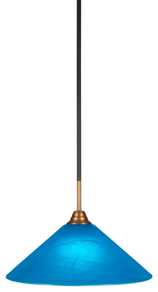 Paramount 1-Light Mini Pendant, Matte Black & Brass, 16" Blue Italian Glass