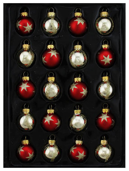 1" Red and Gold Mini Glass Ball Christmas Ornament Set, 20-Piece