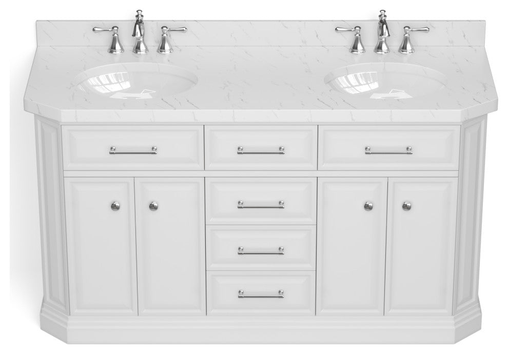 The Jazz Bathroom Vanity, Double Sink, 60", Pure White, Freestanding