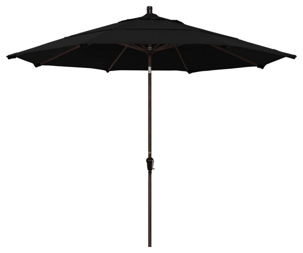 11' Bronze Auto-Tilt Crank Lift Aluminum Umbrella, Sunbrella, Black