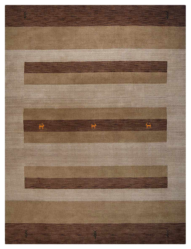 HAND KNOTTED LOOM WOOL ECO-FRIENDLY AREA RUGS  - Brown Light Beige,Contemporary