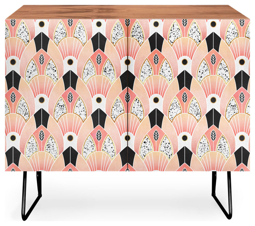 Deny Designs Blush Deco Credenza, Walnut, Black Steel legs