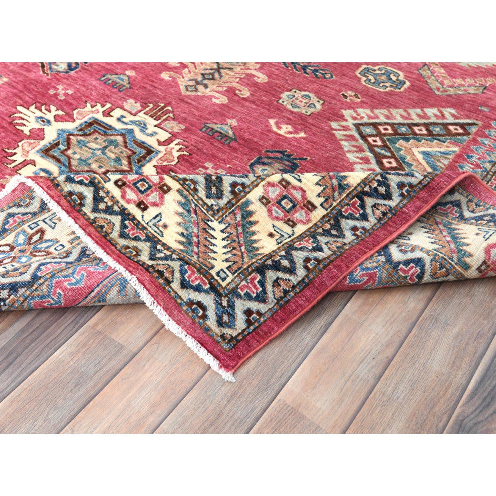 Rouge Pink, Organic Wool Hand Knotted, Afghan Super Kazak Rug, 6'0"x9'1"