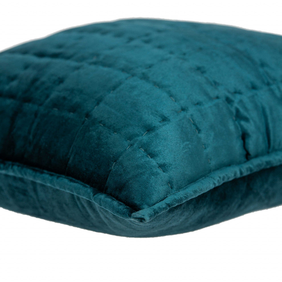 HomeRoots 20" x 0.5" x 20" Transitional Teal Solid Quilted Pillow Cover