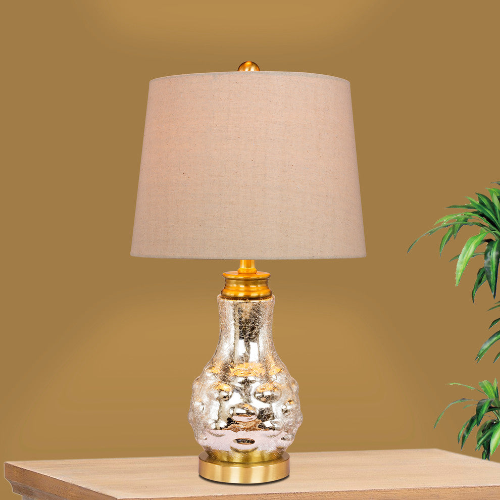 22.5" Bubbled Genie Bottle Glass & Metal Table Lamp, Mercury Glass & Satin Brass